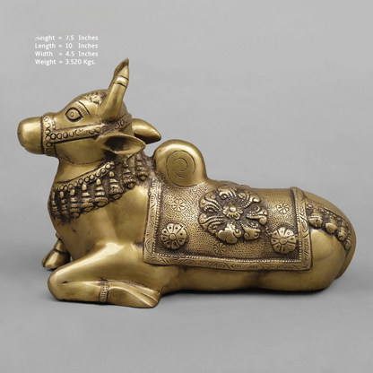 Brassaura® Seated Nandi Bull Statue | Antique Finish Brass Sculpture | Height 10 Inches & Weight 3.52 Kgs