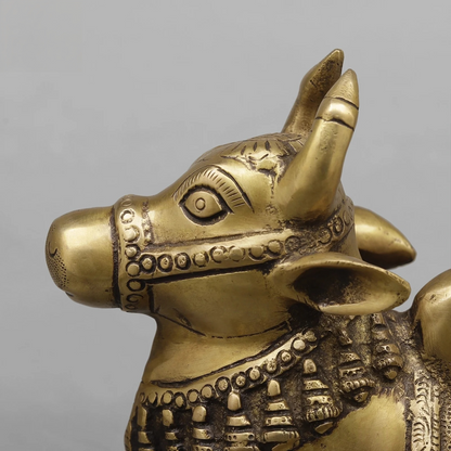 Brassaura® Seated Nandi Bull Statue | Antique Finish Brass Sculpture | Height 10 Inches & Weight 3.52 Kgs