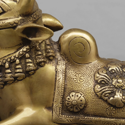 Brassaura® Seated Nandi Bull Statue | Antique Finish Brass Sculpture | Height 10 Inches & Weight 3.52 Kgs