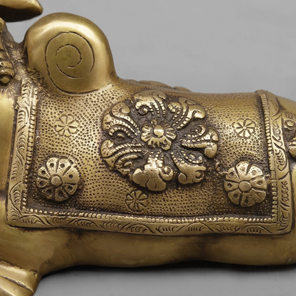 Brassaura® Seated Nandi Bull Statue | Antique Finish Brass Sculpture | Height 10 Inches & Weight 3.52 Kgs
