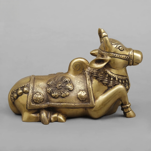 Brassaura® Seated Nandi Bull Statue | Antique Finish Brass Sculpture | Height 10 Inches & Weight 3.52 Kgs