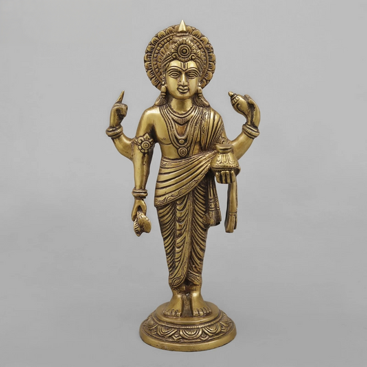 Brassaura® Brass Dhanvantri Statue | Height 14 Inches