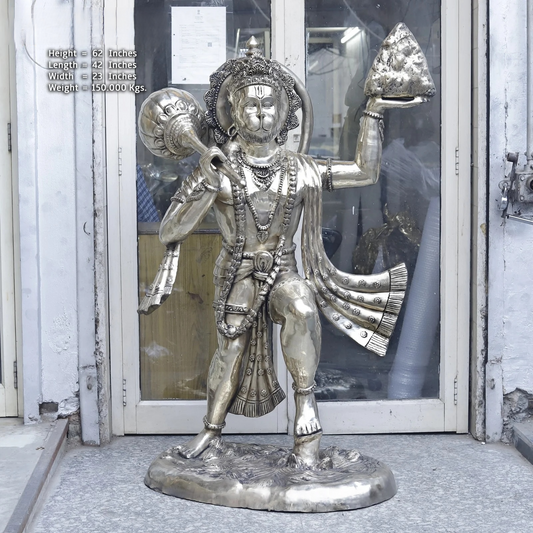 Brassaura® Brass Parvat Hanuman Statue | 62 Inch Large Hanuman Idol | Handcrafted Brass Murti for Temple & Home Décor