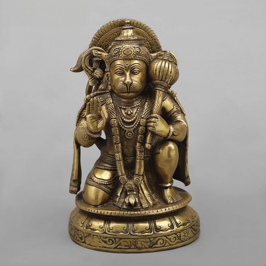 Brassaura® Brass Hanuman Statue | 10.5 Inch Lord Hanuman Idol | Handcrafted Brass Bajrangbali Murti for Home & Temple