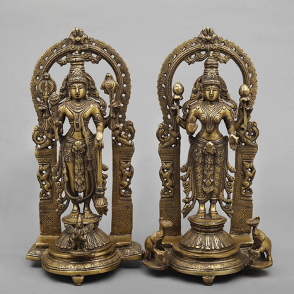 Brassaura® Brass Vishnu Lakshmi Idol | 16 Inch Lord Vishnu Lakshmi Statue | Handcrafted Brass Murti for Home & Temple