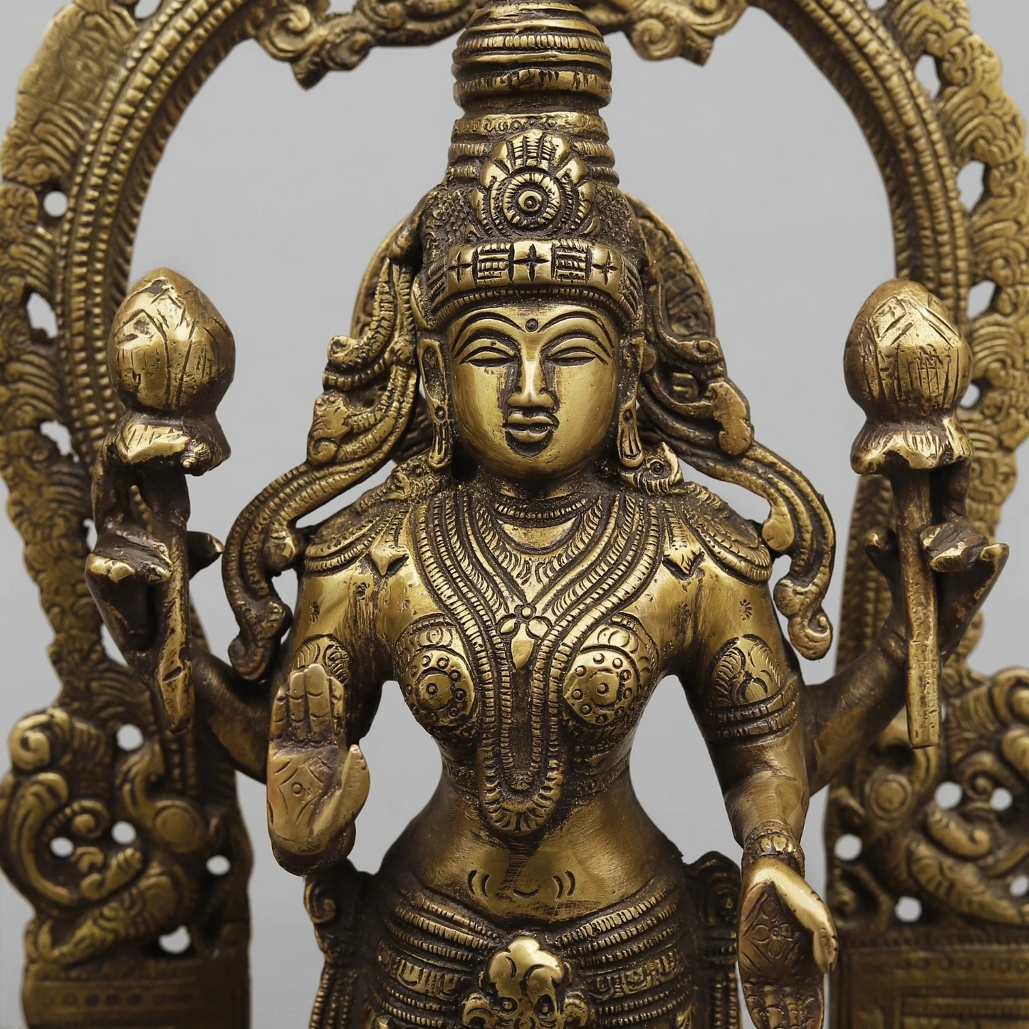 Brassaura® Brass Vishnu Lakshmi Idol | 16 Inch Lord Vishnu Lakshmi Statue | Handcrafted Brass Murti for Home & Temple