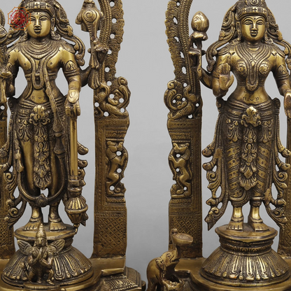 Brassaura® Brass Vishnu Lakshmi Idol | 16 Inch Lord Vishnu Lakshmi Statue | Handcrafted Brass Murti for Home & Temple