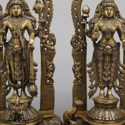 Brassaura® Brass Vishnu Lakshmi Idol | 16 Inch Lord Vishnu Lakshmi Statue | Handcrafted Brass Murti for Home & Temple