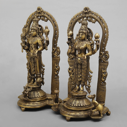 Brassaura® Brass Vishnu Lakshmi Idol | 16 Inch Lord Vishnu Lakshmi Statue | Handcrafted Brass Murti for Home & Temple
