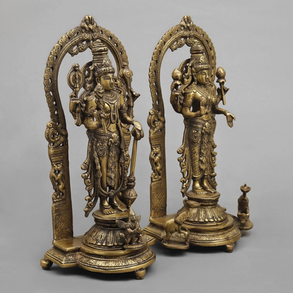 Brassaura® Brass Vishnu Lakshmi Idol | 16 Inch Lord Vishnu Lakshmi Statue | Handcrafted Brass Murti for Home & Temple
