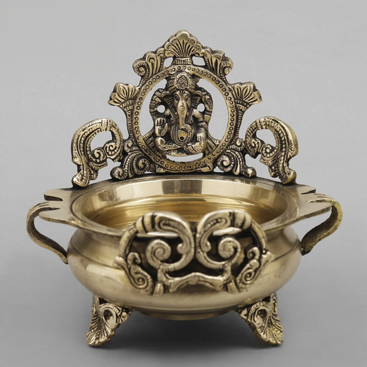 Brassaura® Brass Ganesh Urli | 8 Inch Decorative Brass Urli with Lord Ganesha