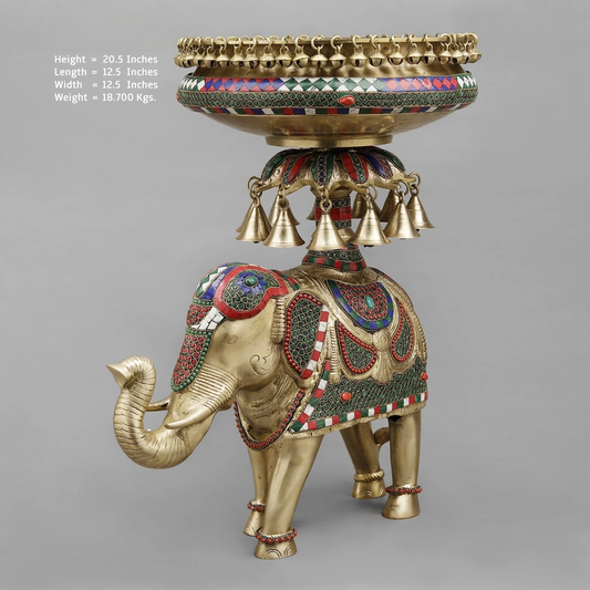 Brassaura® Brass Elephant Urli | 20.5 Inch Decorative Brass Urli Bow