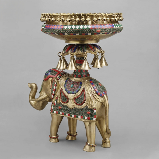 Brassaura® Brass Elephant Urli | 20.5 Inch Decorative Brass Urli Bow