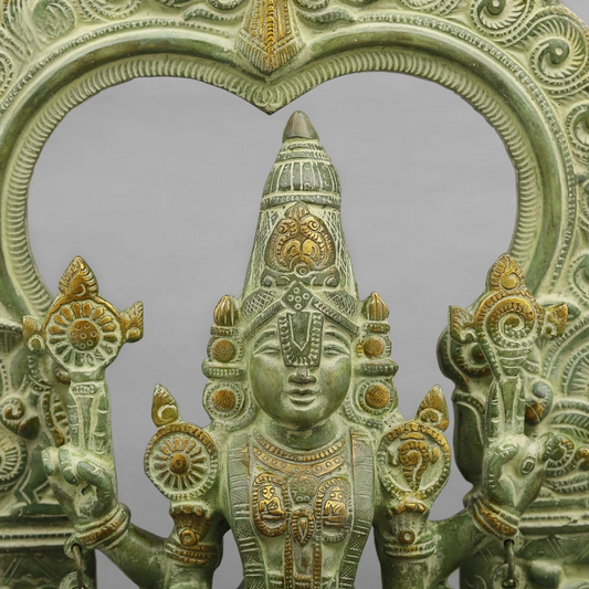 Brassaura® Brass Tirupati Balaji Idol with Arch | Divine Brass Statue | Handcrafted Balaji Murti for Home & Temple| Height 22 Inch | Weight: 13.400 kg
