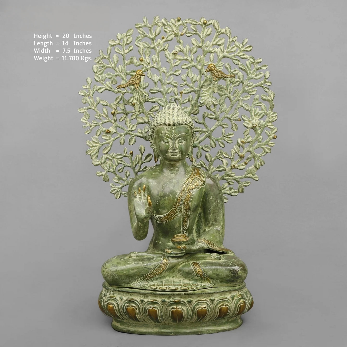 Brassaura® Brass Tree Buddha Statue | 20 Inch Handcrafted Brass Buddha Idol | Decorative Murti for Home & Meditation Décor