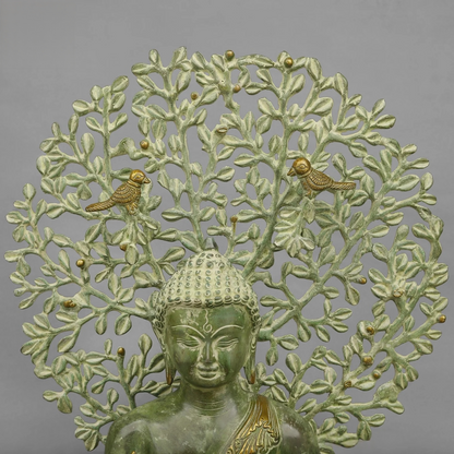 Brassaura® Brass Tree Buddha Statue | 20 Inch Handcrafted Brass Buddha Idol | Decorative Murti for Home & Meditation Décor