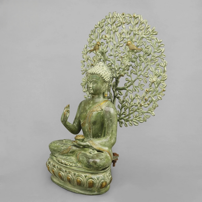 Brassaura® Brass Tree Buddha Statue | 20 Inch Handcrafted Brass Buddha Idol | Decorative Murti for Home & Meditation Décor