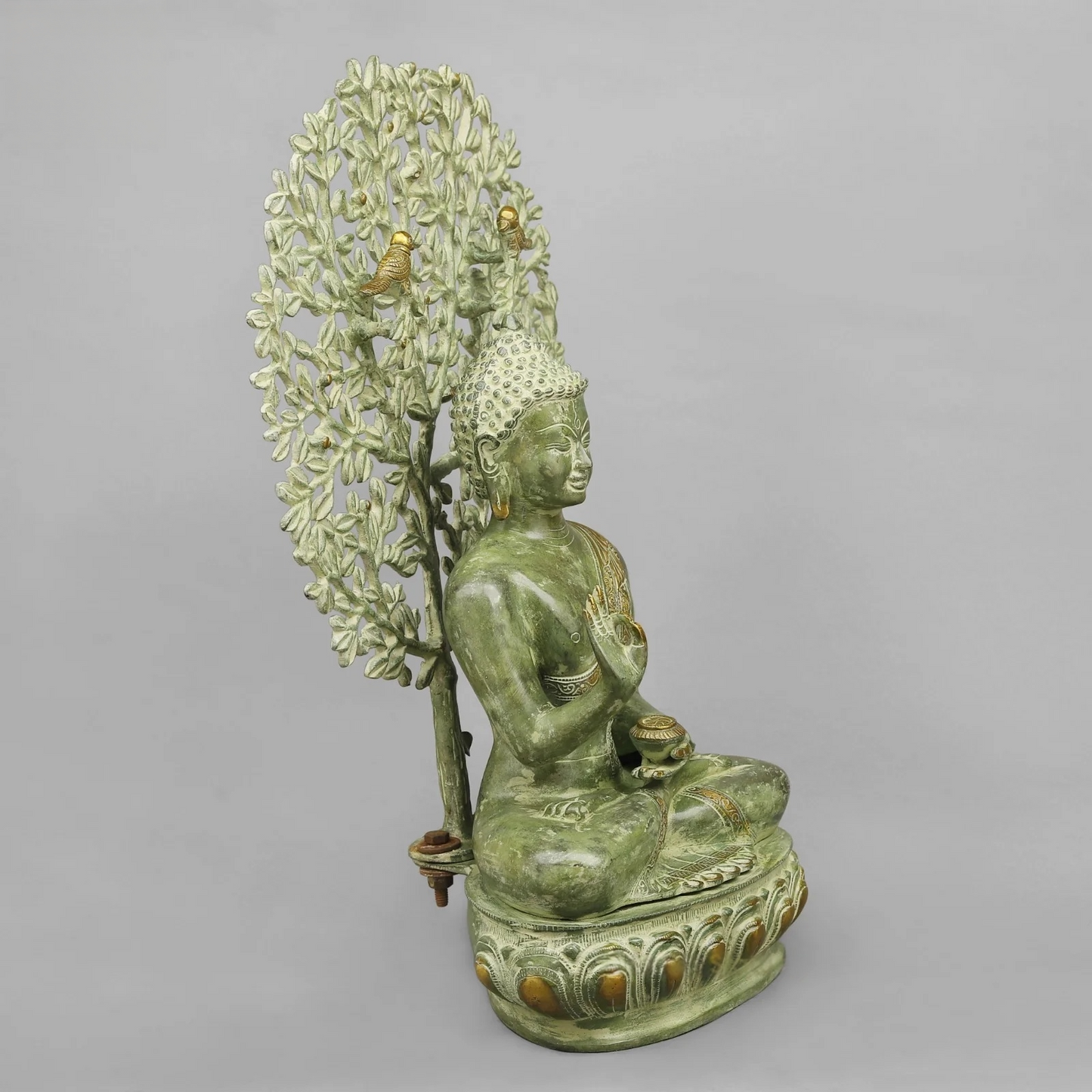 Brassaura® Brass Tree Buddha Statue | 20 Inch Handcrafted Brass Buddha Idol | Decorative Murti for Home & Meditation Décor