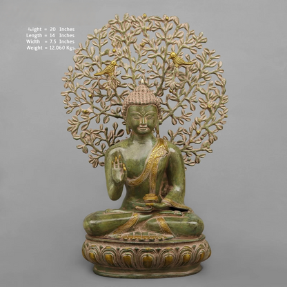 Brassaura® Brass Buddha With Tree Statue | Height 20 Inches