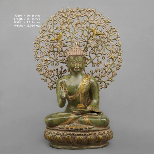 Brassaura® Brass Buddha With Tree Statue | Height 20 Inches