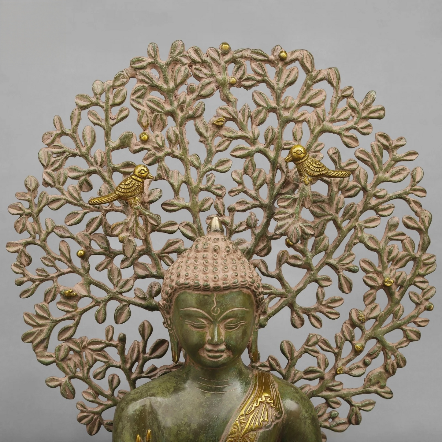 Brassaura® Brass Buddha With Tree Statue | Height 20 Inches