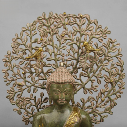 Brassaura® Brass Buddha With Tree Statue | Height 20 Inches
