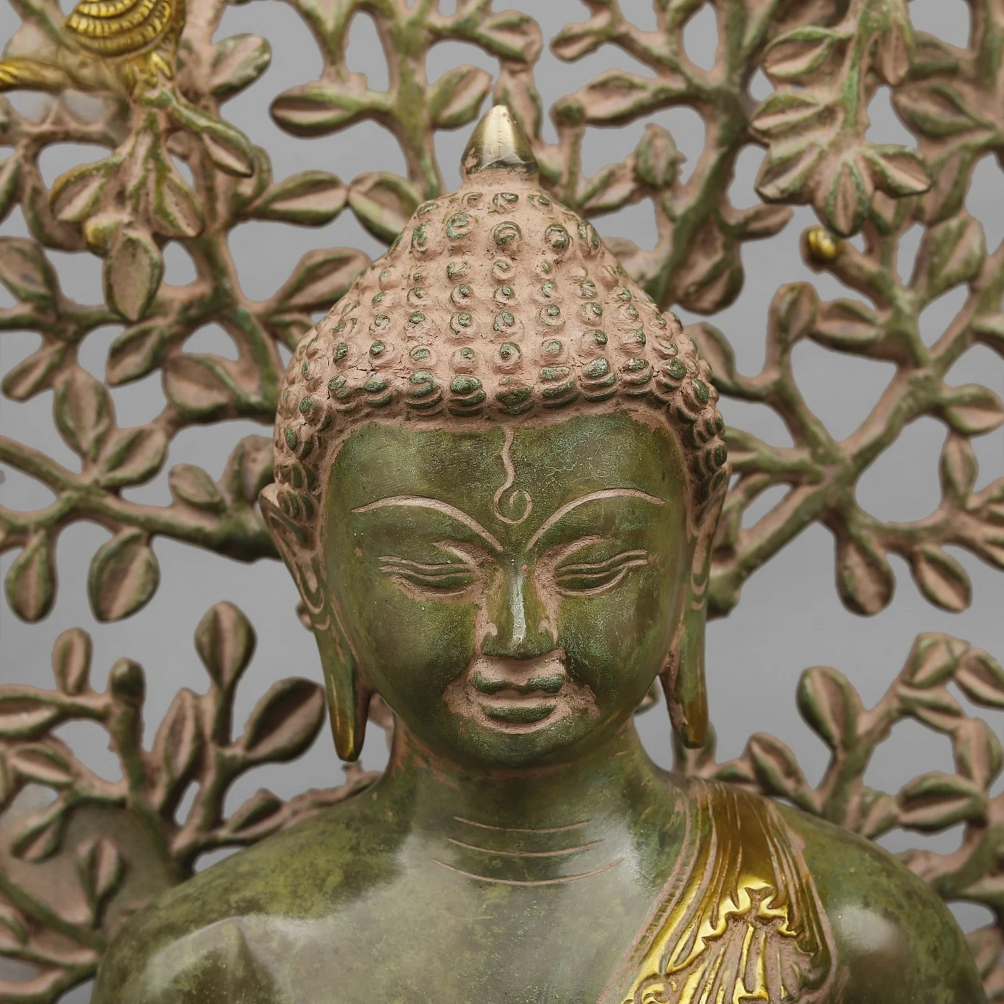 Brassaura® Brass Buddha With Tree Statue | Height 20 Inches