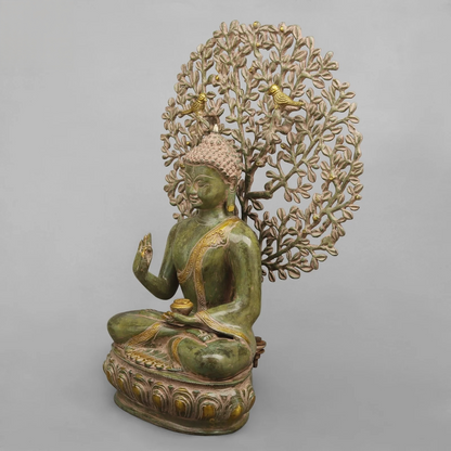 Brassaura® Brass Buddha With Tree Statue | Height 20 Inches