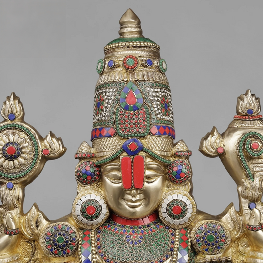 Brassaura® Tirupati Balaji Standing Idol with Gold and Multi-Color Finish | Handcrafted Murti | Brass Statue | Height 46 Inches | Weight 39.940 Kgs