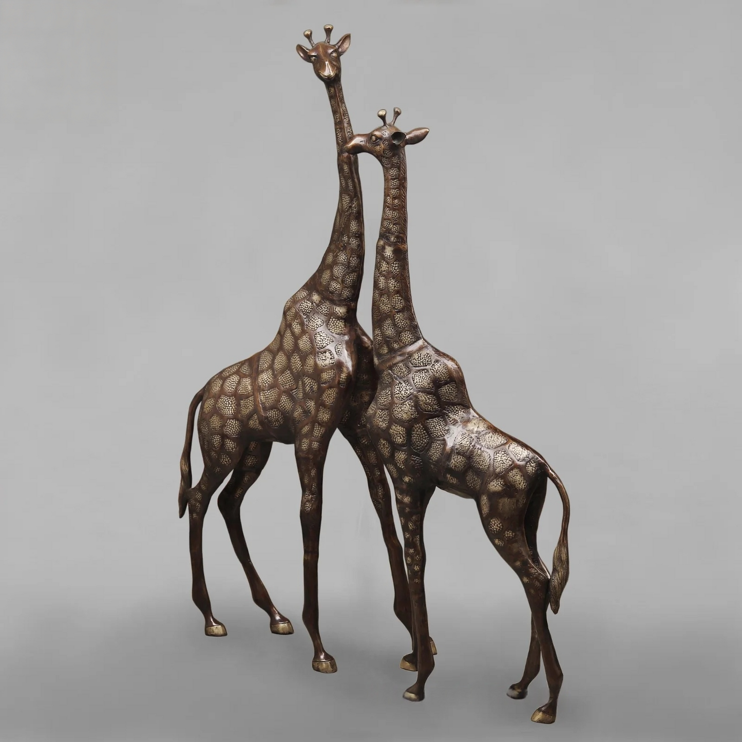 Brassaura® Brass Giraffe Standing Statue Set | Copper Finish Wildlife Décor | Height 52 Inches & Weight 42 Kgs