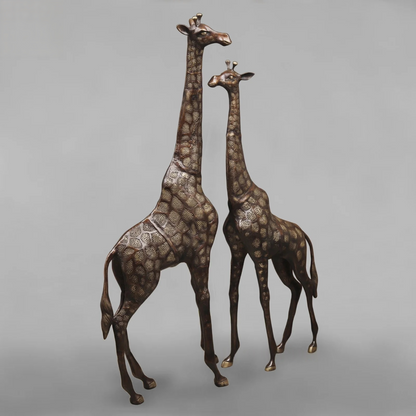 Brassaura® Brass Giraffe Standing Statue Set | Copper Finish Wildlife Décor | Height 52 Inches & Weight 42 Kgs