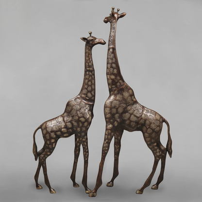 Brassaura® Brass Giraffe Standing Statue Set | Copper Finish Wildlife Décor | Height 52 Inches & Weight 42 Kgs