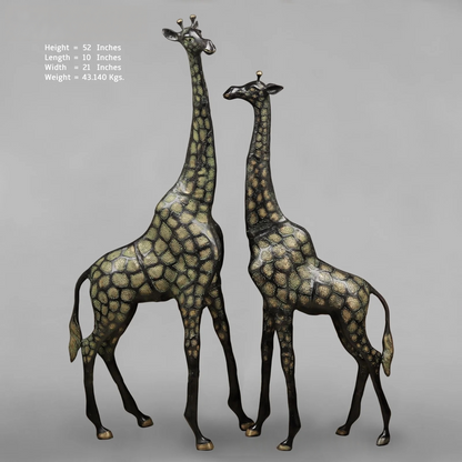 Brassaura® Brass Giraffe Standing Statue Set | Black Green Finish Wildlife Décor | Height 52 Inches & Weight 43.14 Kgs