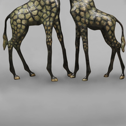 Brassaura® Brass Giraffe Standing Statue Set | Black Green Finish Wildlife Décor | Height 52 Inches & Weight 43.14 Kgs