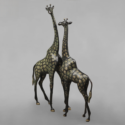 Brassaura® Brass Giraffe Standing Statue Set | Black Green Finish Wildlife Décor | Height 52 Inches & Weight 43.14 Kgs