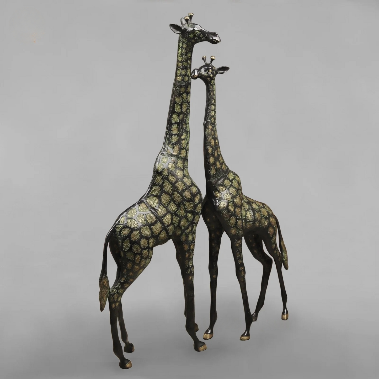 Brassaura® Brass Giraffe Standing Statue Set | Black Green Finish Wildlife Décor | Height 52 Inches & Weight 43.14 Kgs