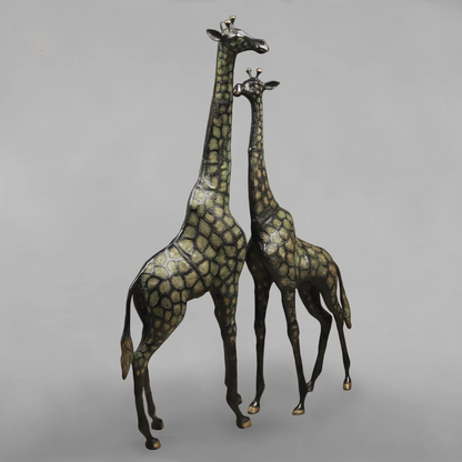 Brassaura® Brass Giraffe Standing Statue Set | Black Green Finish Wildlife Décor | Height 52 Inches & Weight 43.14 Kgs