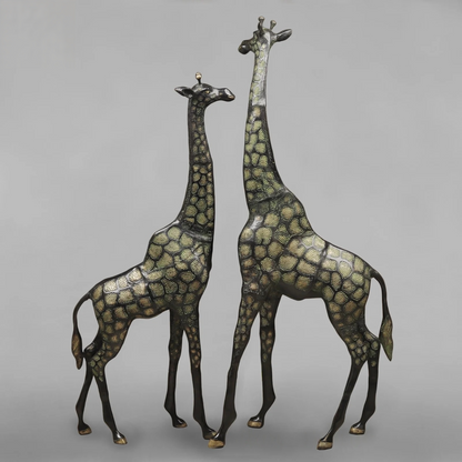 Brassaura® Brass Giraffe Standing Statue Set | Black Green Finish Wildlife Décor | Height 52 Inches & Weight 43.14 Kgs