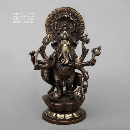 Brassaura® Raksha Ganesh Statue | Antique Copper Finish Brass Sculpture | Height 11 Inches & Weight 3.52 Kgs