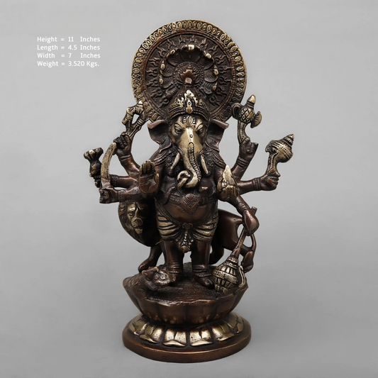 Brassaura® Raksha Ganesh Statue | Antique Copper Finish Brass Sculpture | Height 11 Inches & Weight 3.52 Kgs