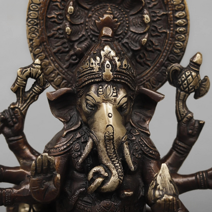 Brassaura® Raksha Ganesh Statue | Antique Copper Finish Brass Sculpture | Height 11 Inches & Weight 3.52 Kgs