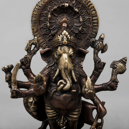 Brassaura® Raksha Ganesh Statue | Antique Copper Finish Brass Sculpture | Height 11 Inches & Weight 3.52 Kgs
