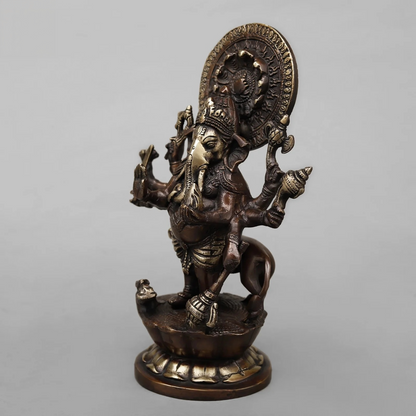 Brassaura® Raksha Ganesh Statue | Antique Copper Finish Brass Sculpture | Height 11 Inches & Weight 3.52 Kgs