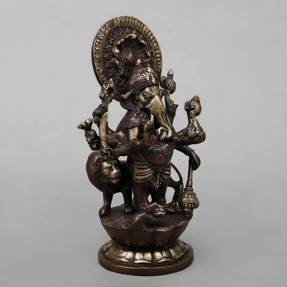 Brassaura® Raksha Ganesh Statue | Antique Copper Finish Brass Sculpture | Height 11 Inches & Weight 3.52 Kgs