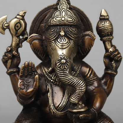 Brassaura® Lord Ganesha on Mushak Statue | Antique Copper Finish Brass Sculpture | Height 9.5 Inches & Weight 3.74 Kgs