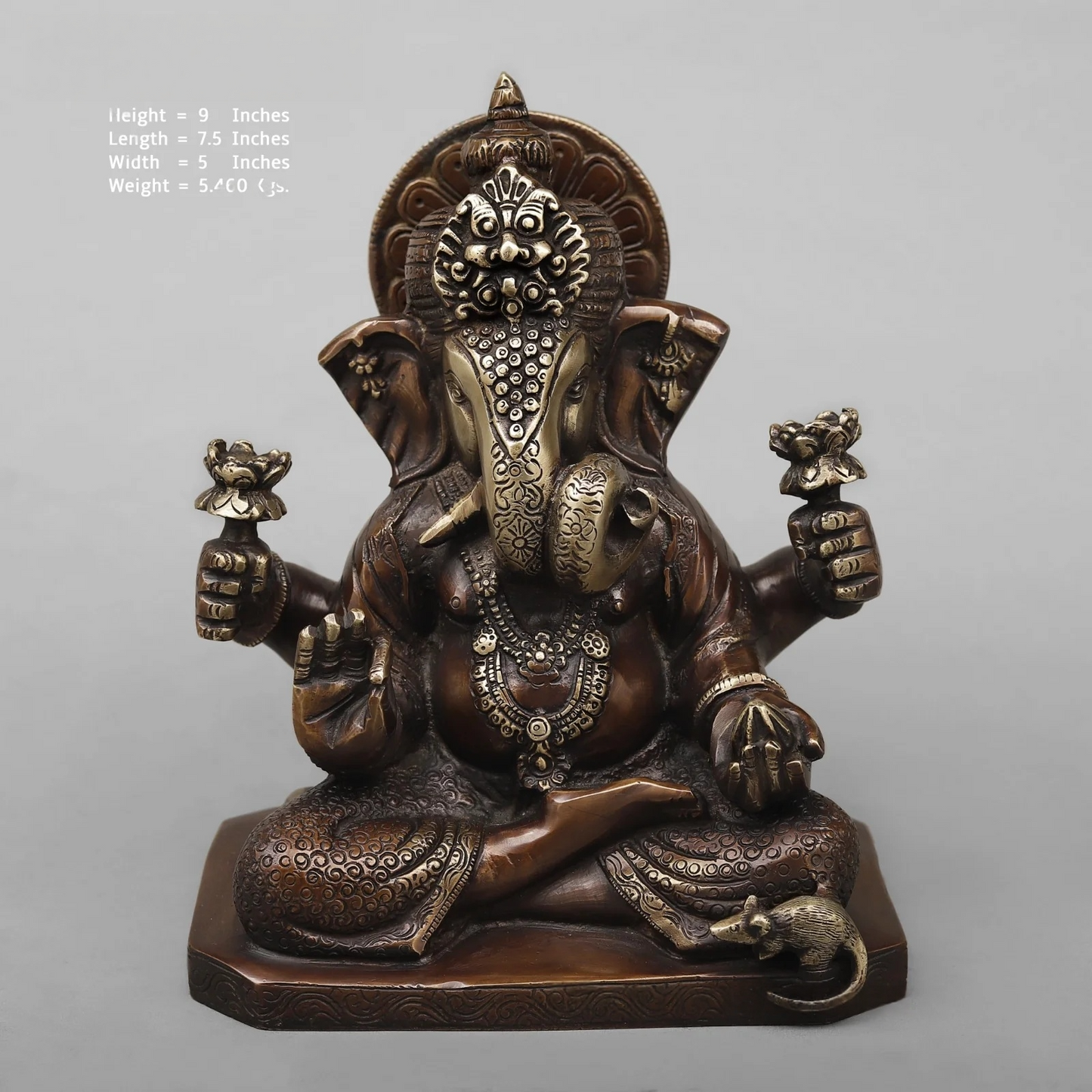 Brassaura® Seated Lord Ganesha Statue | Antique Copper Finish Brass Sculpture | Height 9 Inches & Weight 5.46 Kgs