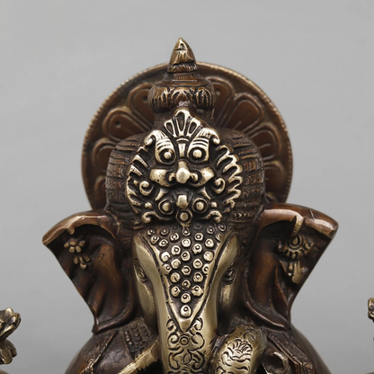 Brassaura® Seated Lord Ganesha Statue | Antique Copper Finish Brass Sculpture | Height 9 Inches & Weight 5.46 Kgs