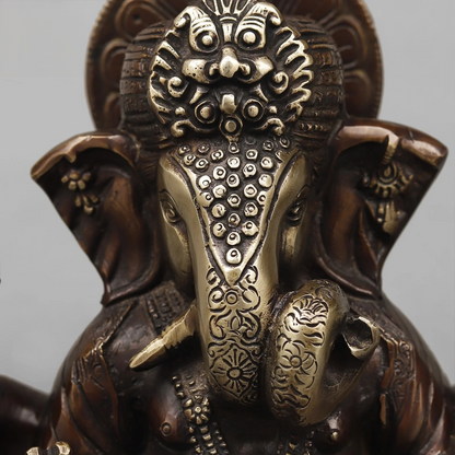 Brassaura® Seated Lord Ganesha Statue | Antique Copper Finish Brass Sculpture | Height 9 Inches & Weight 5.46 Kgs