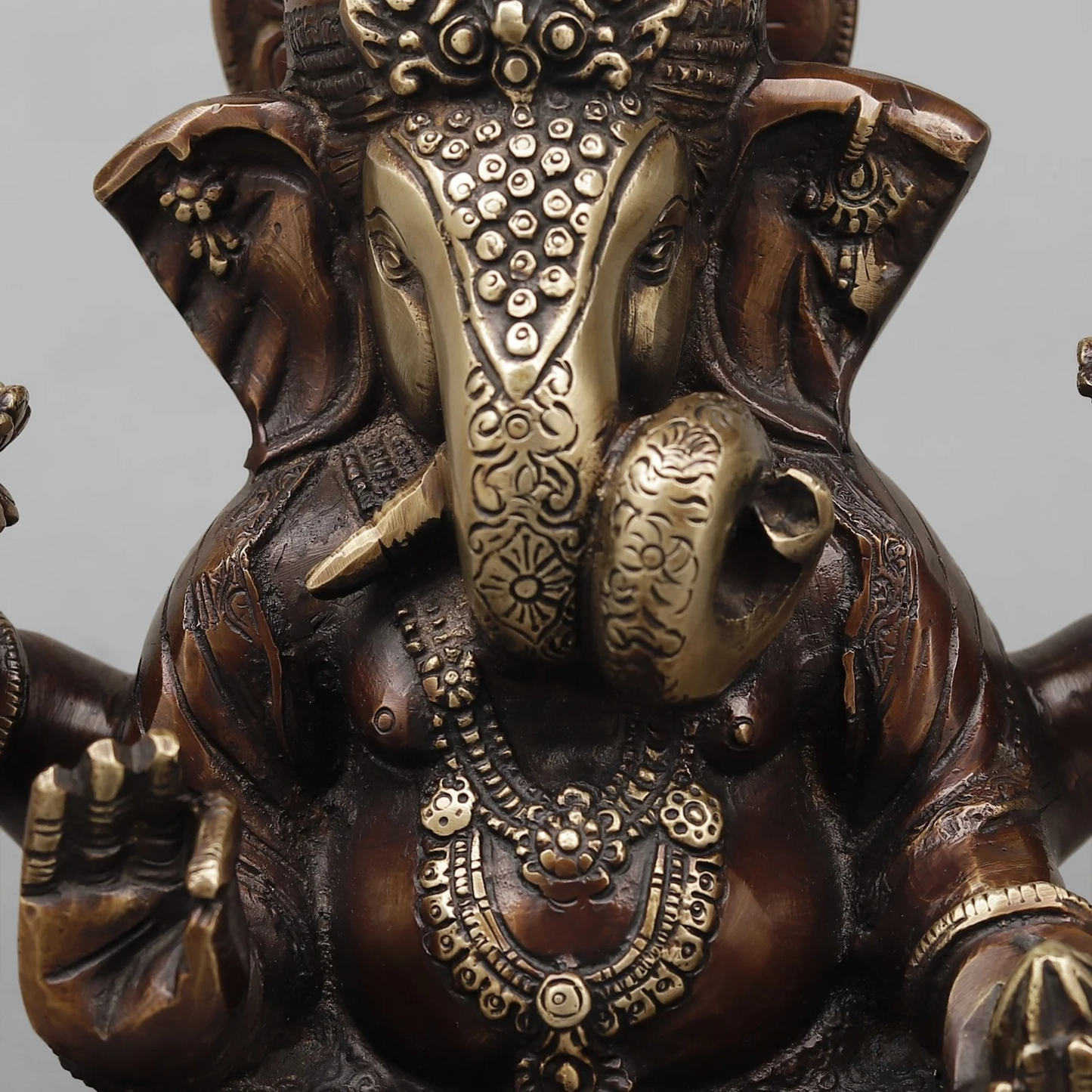 Brassaura® Seated Lord Ganesha Statue | Antique Copper Finish Brass Sculpture | Height 9 Inches & Weight 5.46 Kgs