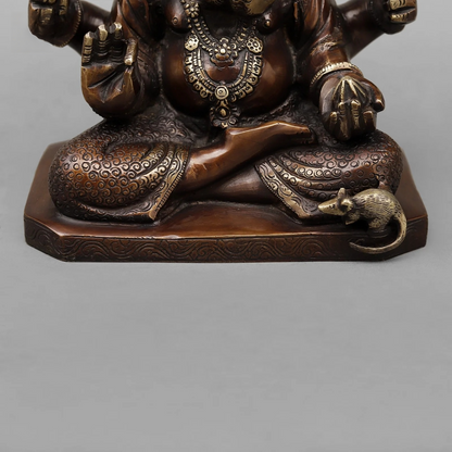 Brassaura® Seated Lord Ganesha Statue | Antique Copper Finish Brass Sculpture | Height 9 Inches & Weight 5.46 Kgs